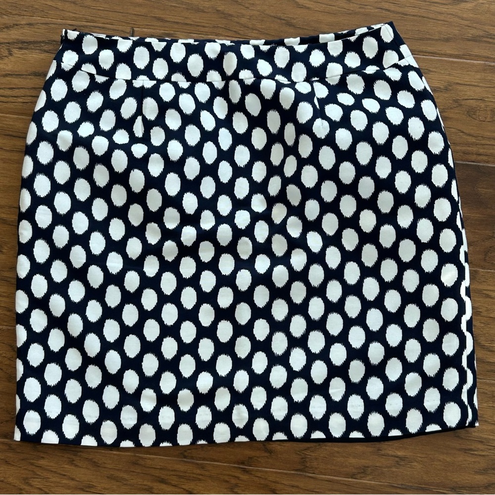 Loft‎ Skirt Blue & Cream Polka Dot Print Career Office Size 8 - Picture 3 of 6